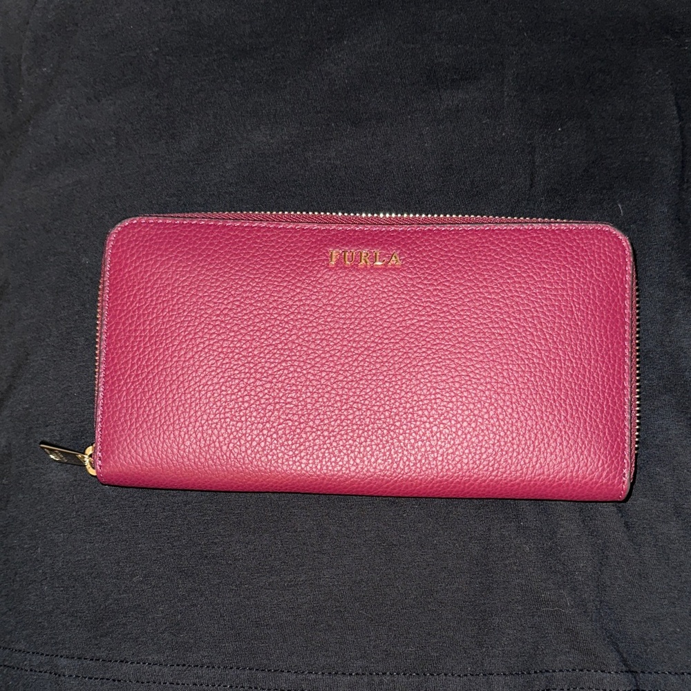 Furla Maroon Leather Zip Wallet